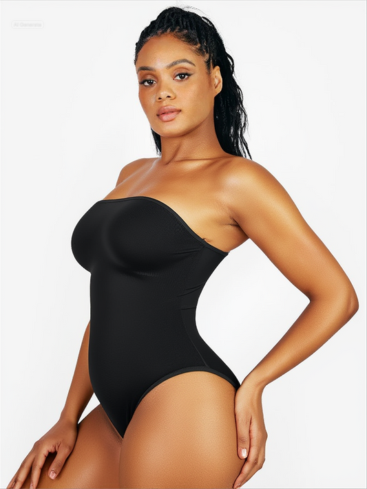 Fina Chica Strapless Bodysuit Tummy Control Seamless Thong Shapewear with Removable Straps