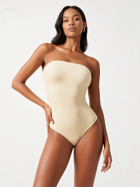Fina Chica Strapless Bodysuit Tummy Control Seamless Thong Shapewear with Removable Straps